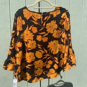 Navy blue with yellow floral print top